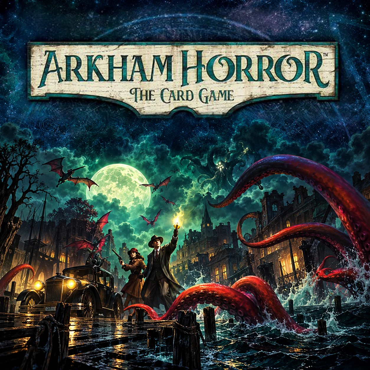 Arkham Horror: The Card Game 영문 원제 포함 게임 콘셉트 표지