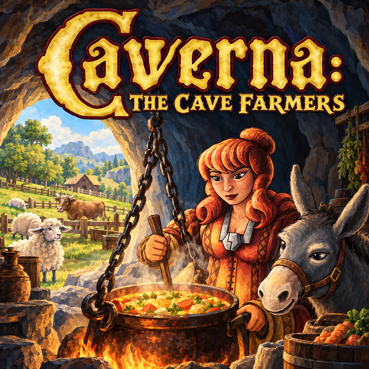 Caverna: The Cave Farmers 영문 원제 포함 게임 콘셉트 표지