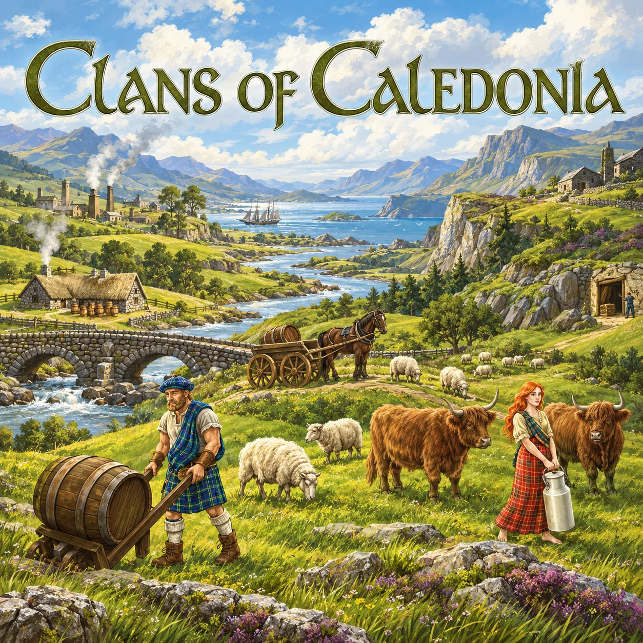 Clans of Caledonia 영문 원제 포함 게임 콘셉트 표지