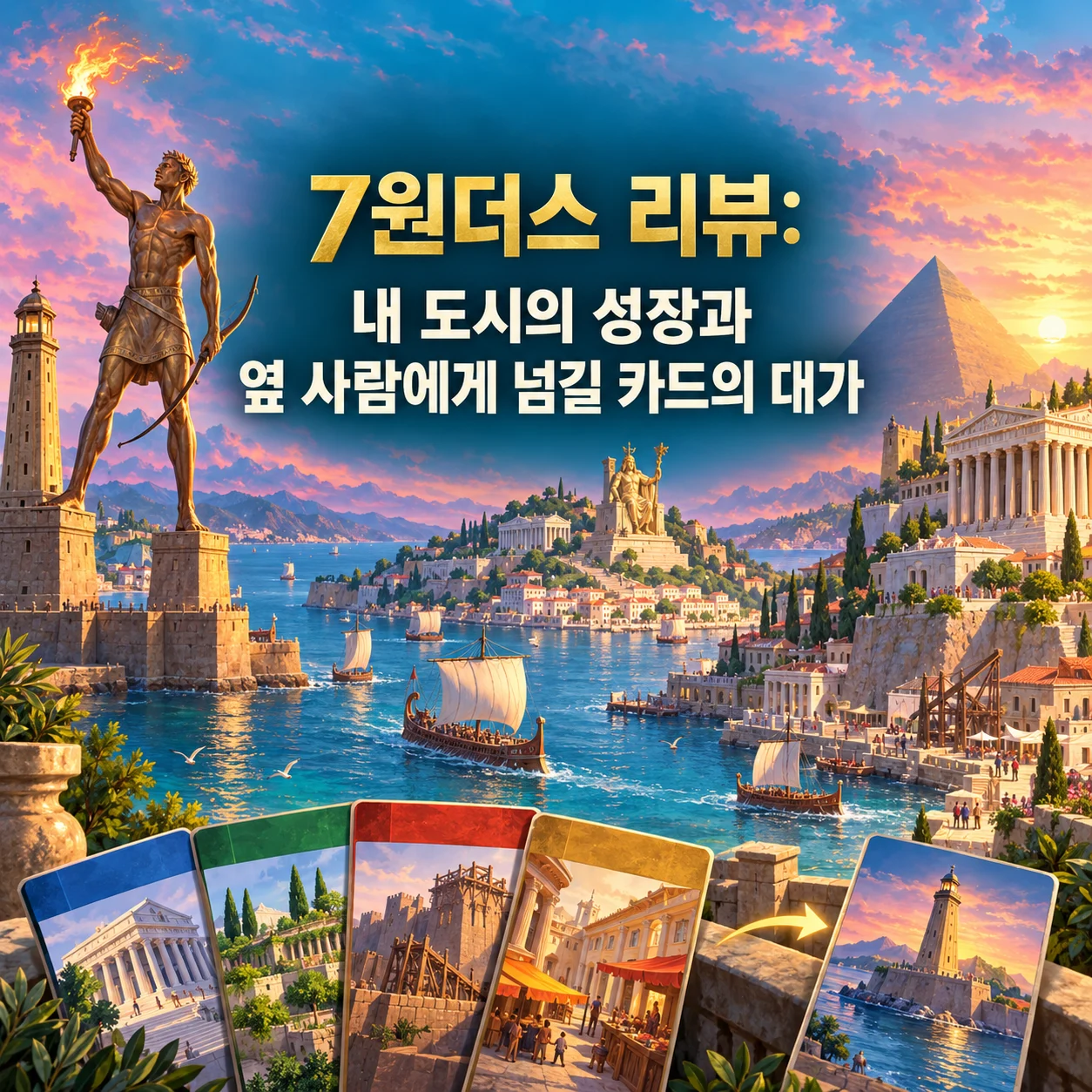 7원더스 리뷰: 내 도시의 성장과 옆 사람에게 넘길 카드의 대가