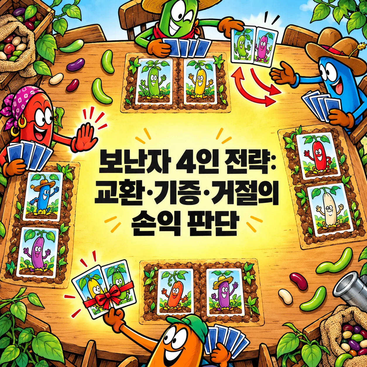 보난자 4인 전략: 교환·기증·거절의 손익 판단