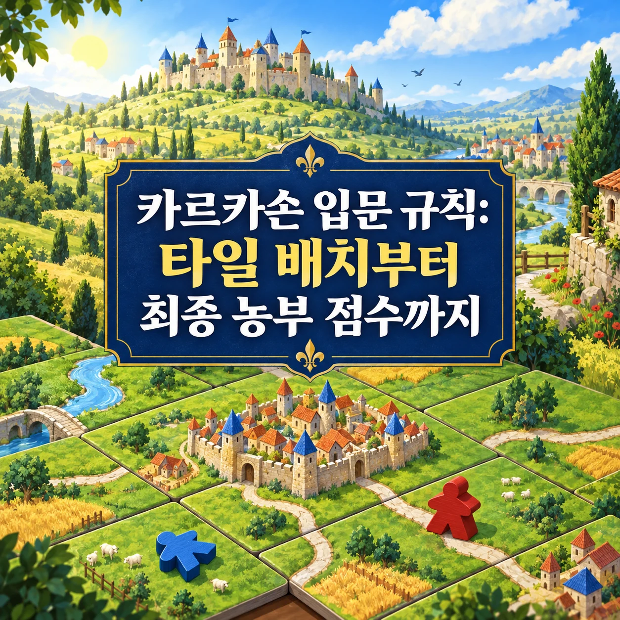 카르카손 입문 규칙: 타일 배치부터 최종 농부 점수까지